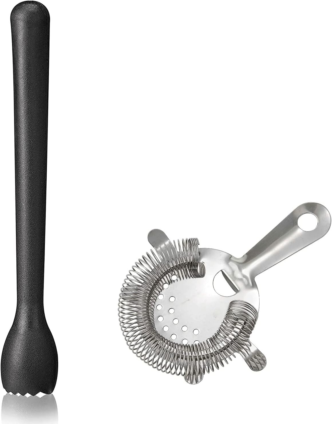 Dynore Stainless Steel Cocktail Strainer with Black PVC Muddler- Set of 2