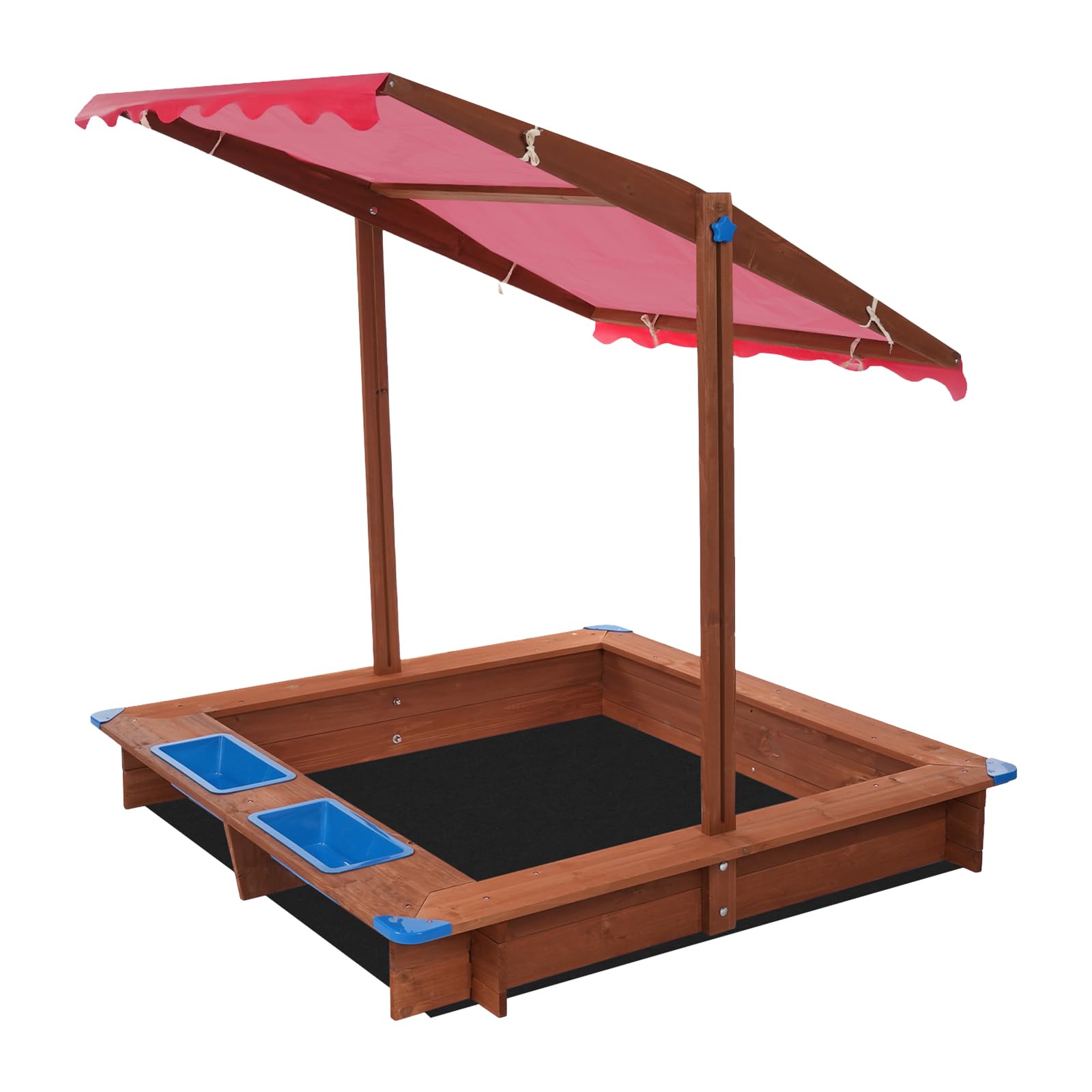 Arenero de madera con cubierta, arenero infantil para el jardín, para patios traseros, jardines, terrazas, playas o parques infantiles, 3 – 14 años, capacidad de carga 100 kg, rojo