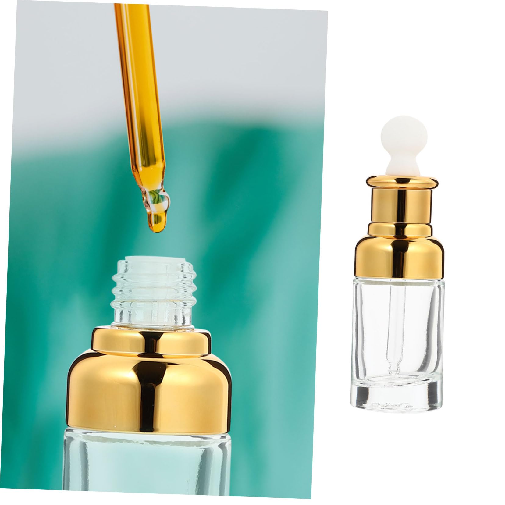 Botella de Aceite Esencial de Vidrio 50ml Dorado, 10 Piezas | Formato Reutilizable, Cierre Hermético para Viaje, Apta para Líquidos Cosméticos y Reactivos
