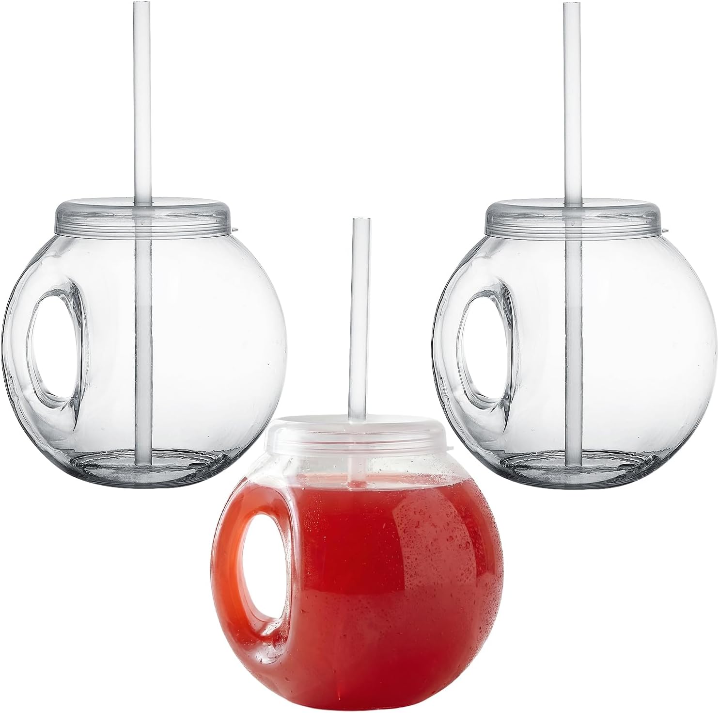 5 1/4" 30 oz. Fishbowl-Shaped Straw Reusable Cups with Lid & Straw - 3 piece