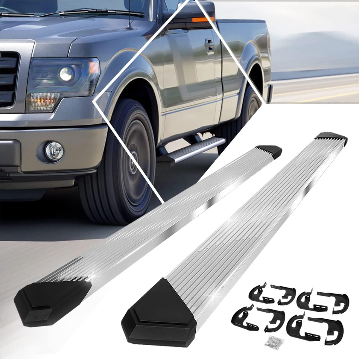 [Pair] 6 Inch Stainless Steel Running Boards Side Steps Nerf Bars Compatible with 04-14 Ford F150 Super Crew Cab
