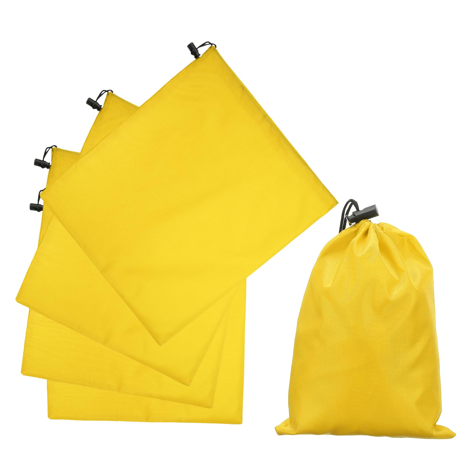sourcing map 5Pcs 210D Polyester Drawstring Bag with Toggle, 14 x 16 Inch Waterproof Travel Storage Bag Foldable Stuff Sack Cinch Sack for Gym Travel Clothes Organizer, Yellow