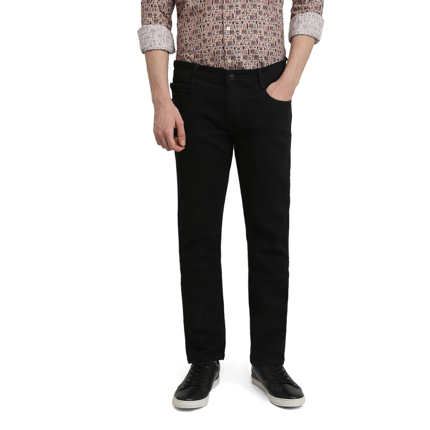 parx Men Low Rise Tapered Fit Knitted Pattern Cotton Polyester Blend Flat Front Jeans-picture-38