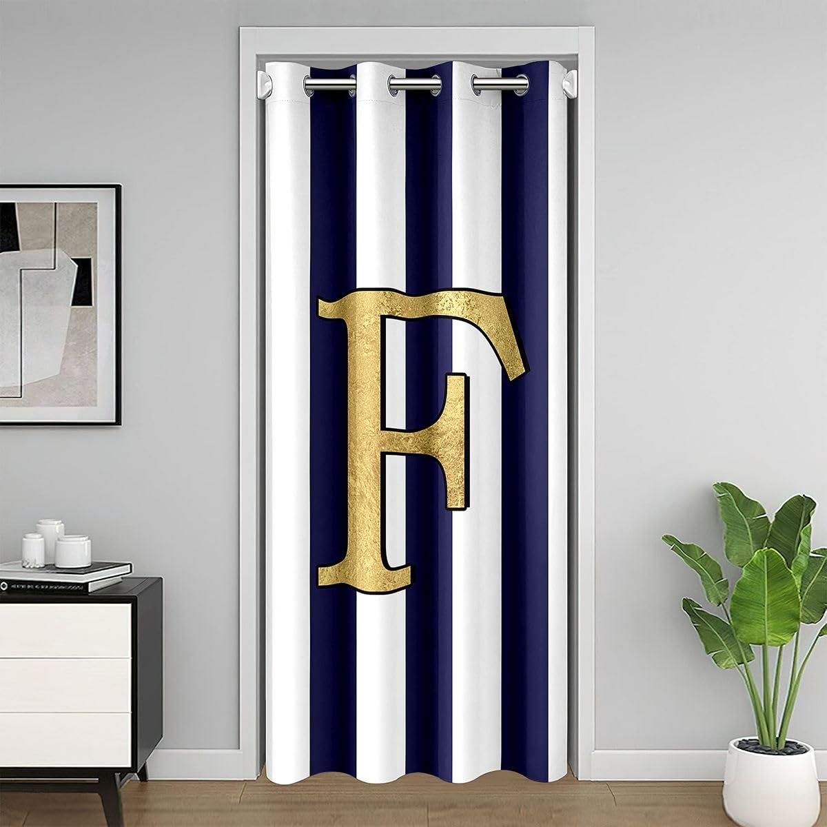 Rideau de porte anti froid isolation thermique bleu marine lettre F initial