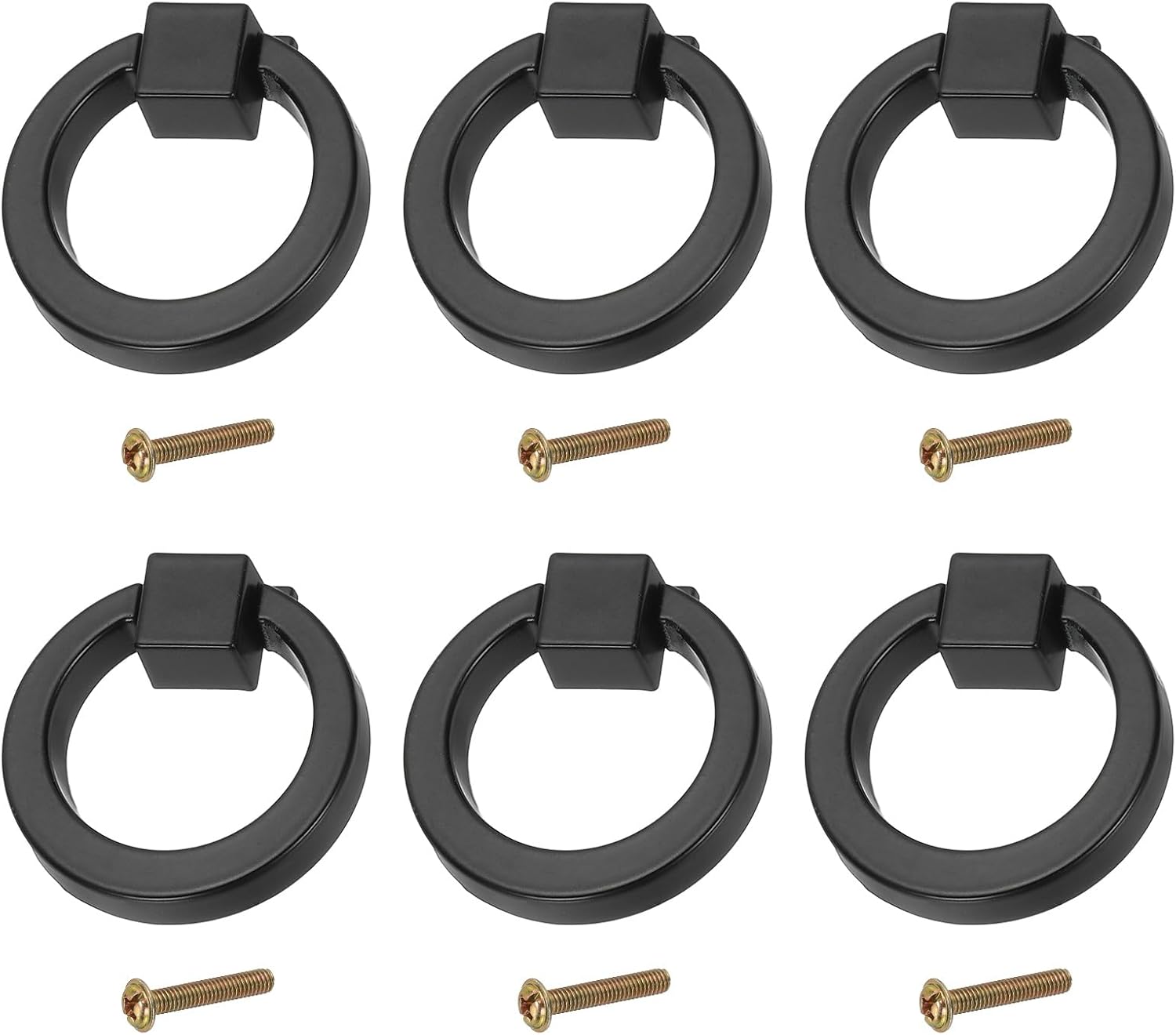 PATIKIL 6Pack Drawer Ring Pull Handles, 1.57" Zinc Alloy Hole Ring Cabinet Knobs with Screws for Cupboard Cabinet Drawer Dresser Closet Door, Black