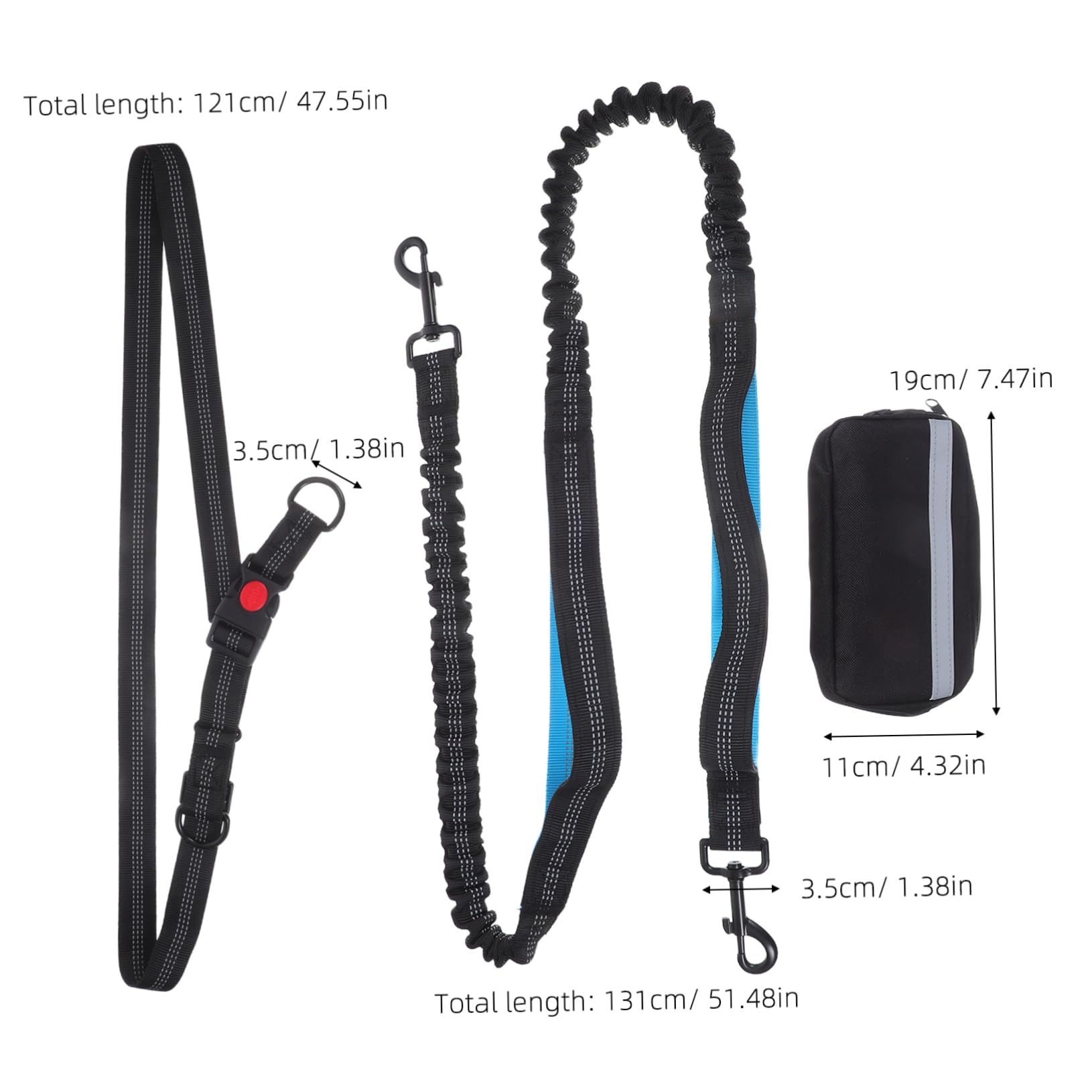 Hundejogging Hüftgurt mit Bungee Leine, 1 Satz aus Polyester, Schwarz | Stoßdämpfende Ausführung, mit Hüfttasche, für Outdoor Aktivitäten und Parkstrolls