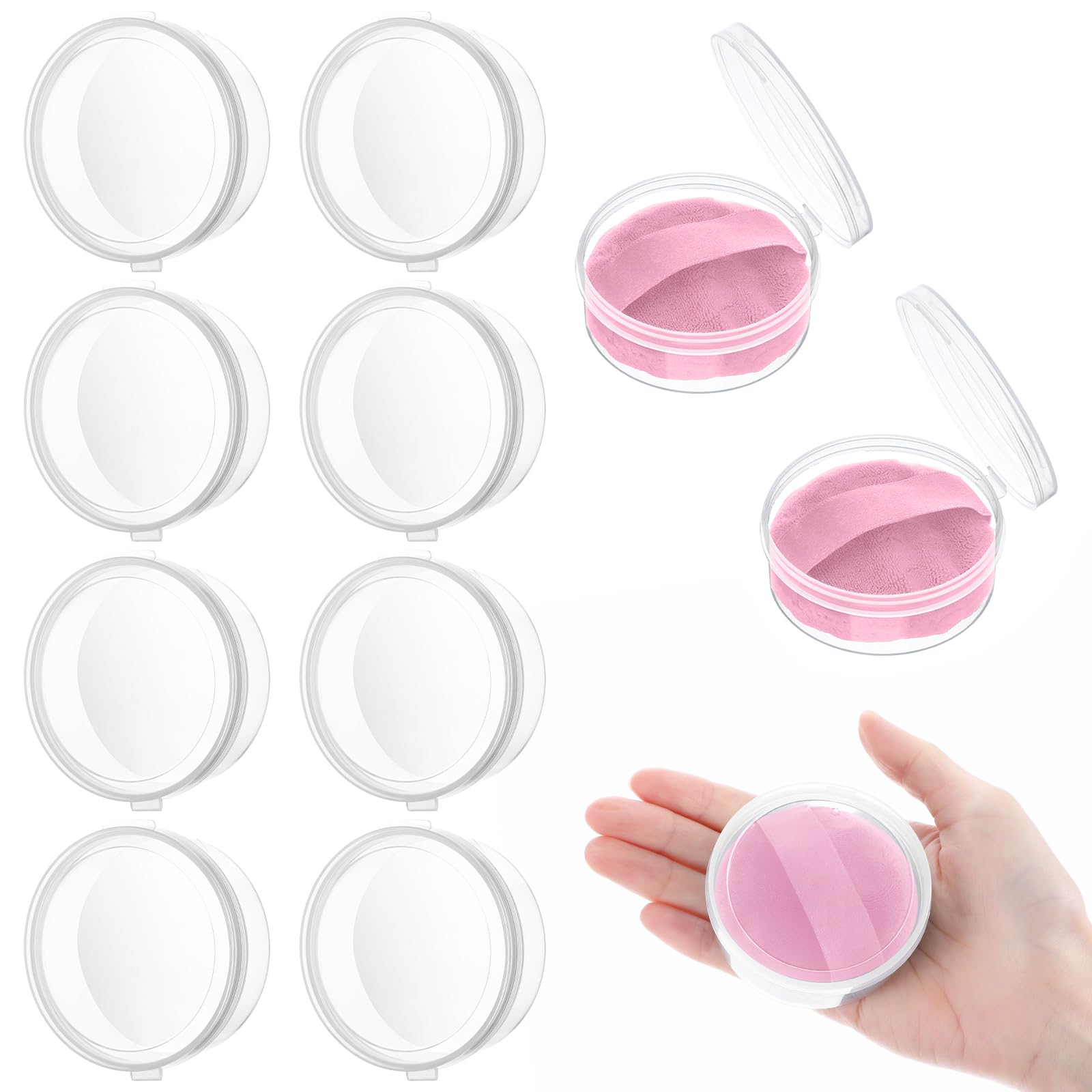 8 szt. pudru do pudru, okrągły pojemnik na pudru, przezroczysty pojemnik ochronny na gąbkę do makijażu, przenośny uchwyt na blender, wielokrotnego użytku, pyłoszczelne, kieszonkowe, kosmetyczne, do