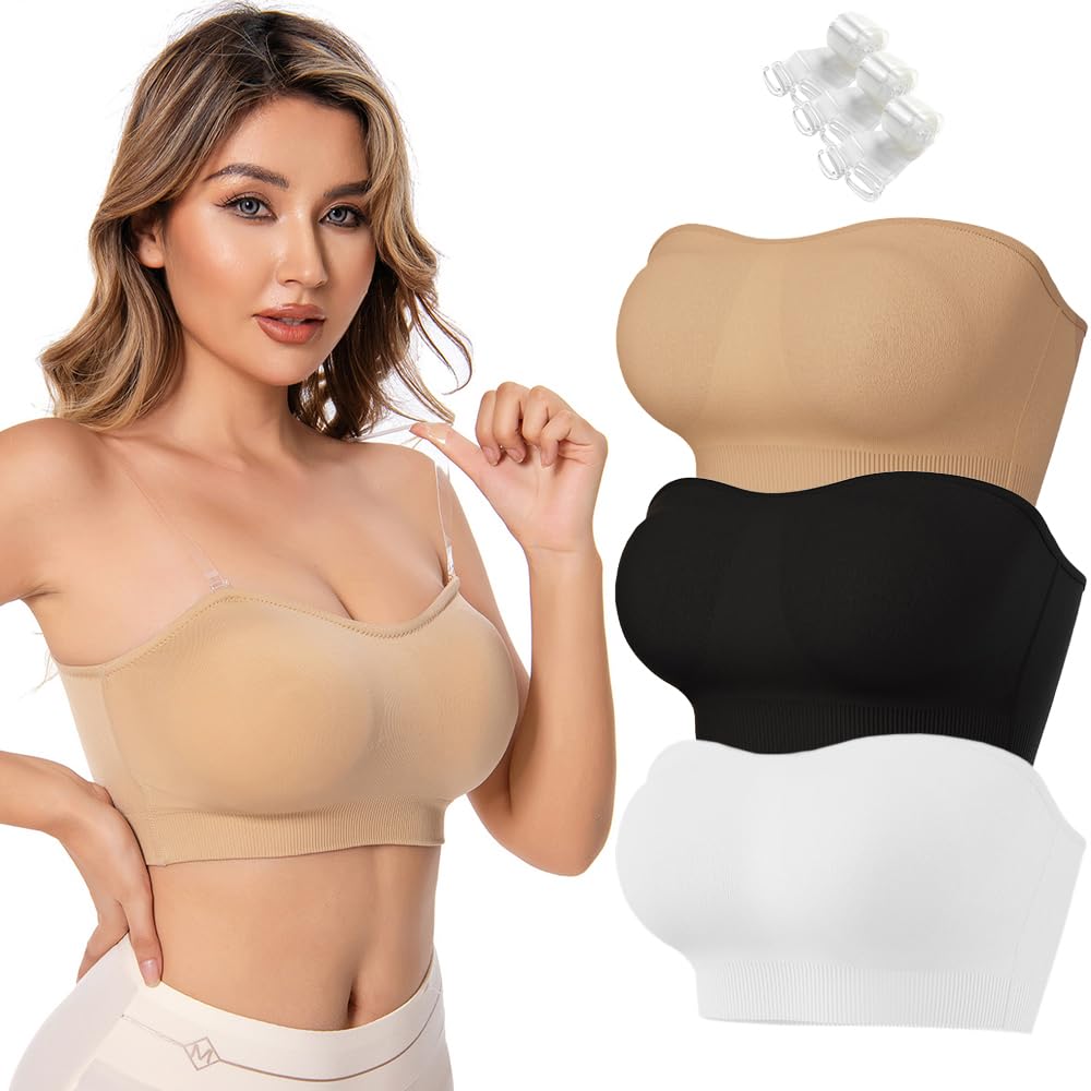 Sujetador Bandeau para Mujer Sujetador Sin Tirantes Bralette Invisible Inalámbrico con Tirantes Acolchados y Convertibles Desmontables Ropa Interior Top de Tubo de Soporte para Todos los Días Boda