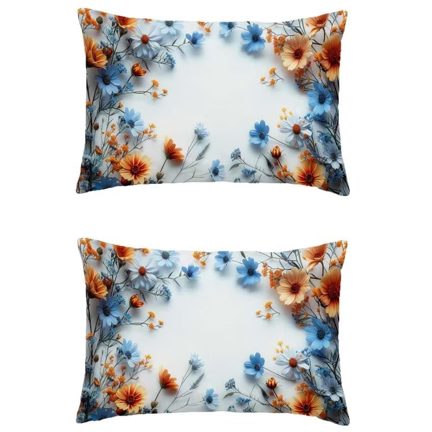 Housse coussin exterieur bleu 80x100 cm rectangulaire lin impermeable deco orange