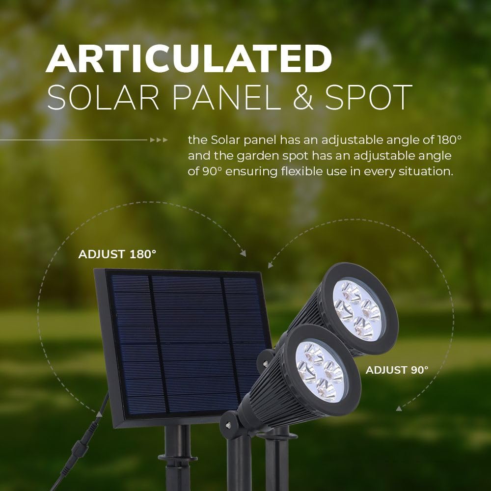 HOFTRONIC - 4er Pack Solar Gartenstrahler Bend Duo IP65 Wasserdicht 3000K Gartenleuchte LED Solarlampen Außen Solarleuchte Erdspieß Wegeleuchte mit Wintersolar Solarpanel Warmweiß Garten Solarstrahler