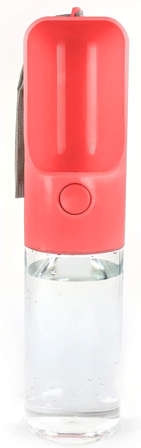 Dog Travel Water Bottle for Outdoor Walking Hiking, Waterproof No Spill, Portable Pet Walking Accessories, 15.2 oz, Pink