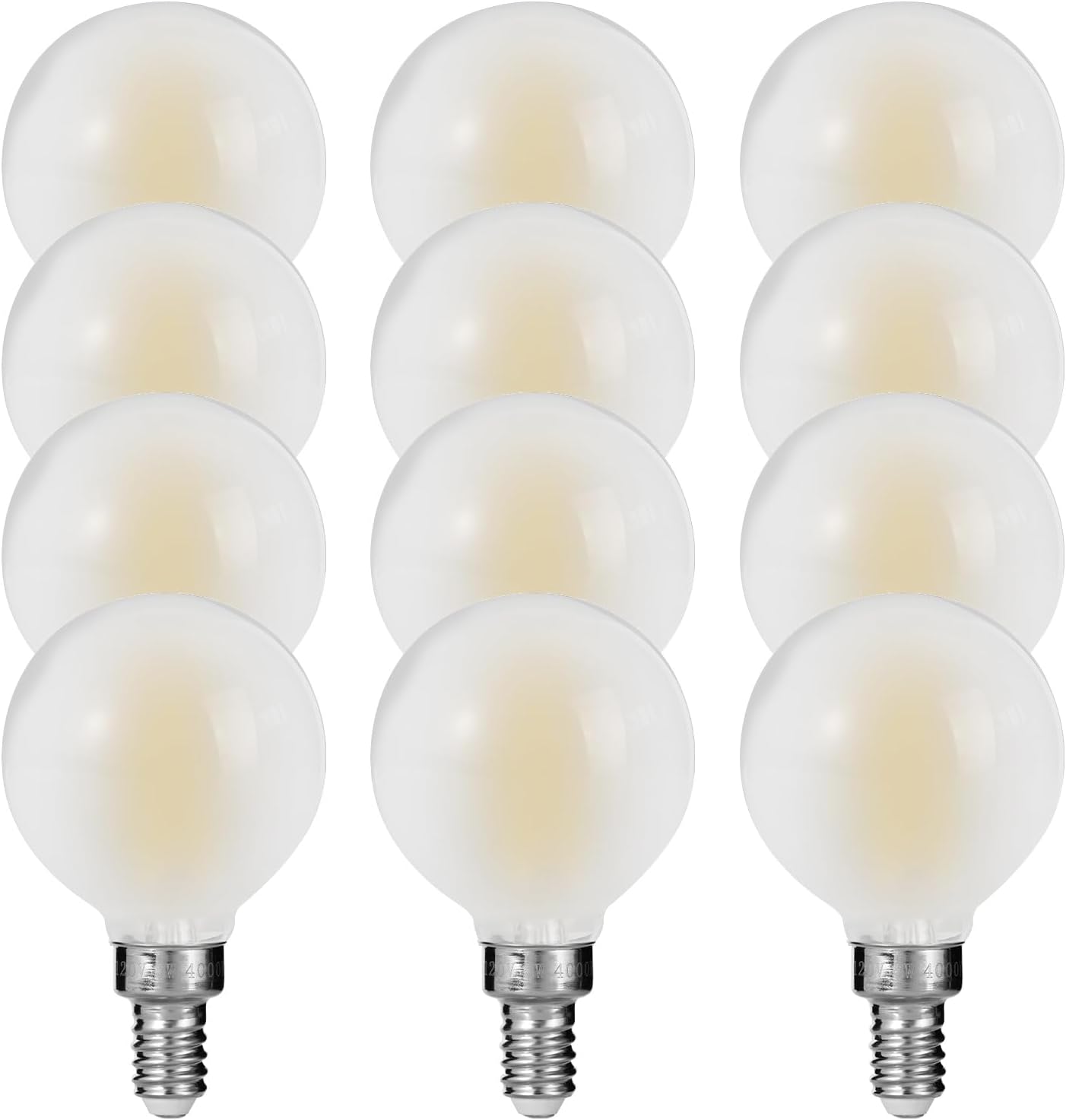 E12 G16 LED Globe Light Bulbs, Small Golf-Ball Size Round Bulb, 4W (40W Equivalent) 400 Lumens, 2700K Soft White, Dimmable, Frosted Glass, for Candelabra, Pendant, Sconce, Lamp,12 Pack