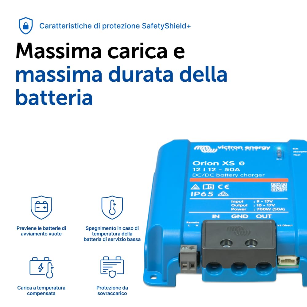 Victron Energy Orion XS 12/12-Volt 50 Amp Caricatore Batteria DC-DC con Miglioramenti EMC