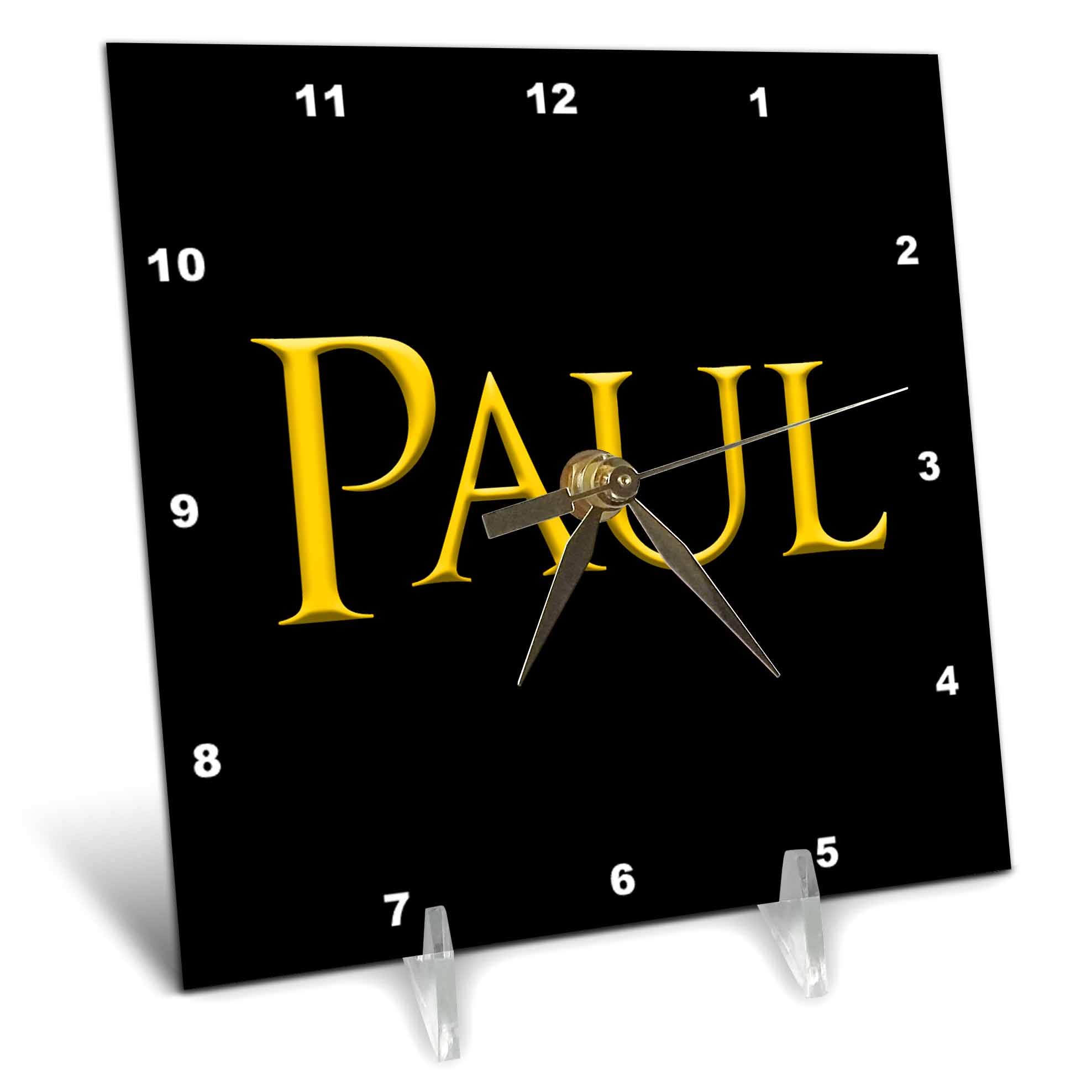 3dRose - Paul Attractive Male Name in The USA. Yellow on Black Talisman - Desk Clock - (dc-322043-1)