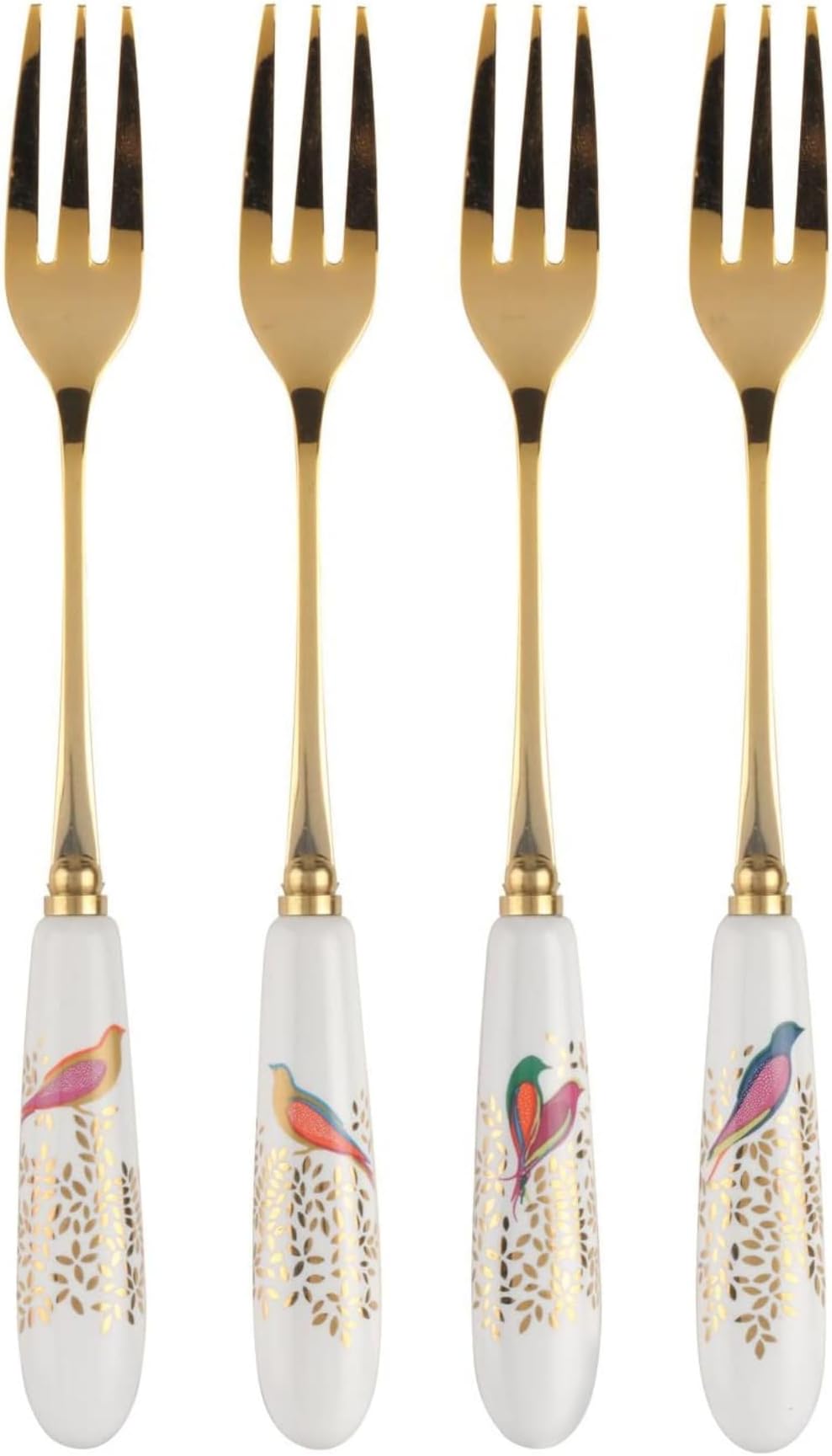 Sara Miller London Chelsea Pastry Forks | Set of 4 Forks for Dessert and Appetizers | Made of Stainless Steel and Fine Porcelain | Handwash Only