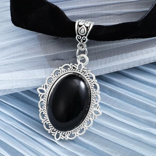 Telooco Trachtenkette Damen Schwarz Gothic Choker Halskette mit Diamanten Verstellbar Gothic Halsreif Vintage Samt Halsband mit Anhänger Schmuck für Mädchen Braut Vampir Halloween Cosplay