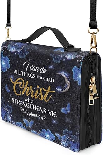 Miniatura 6 de Jeuspirit - Fundas personalizadas para la Biblia, funda organizadora de cuero para la Biblia, bolsa de libro de la Biblia con texto en inglés "I Can