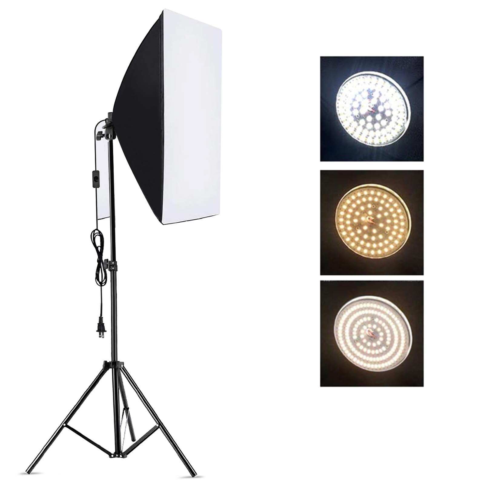 Cuifati Zestaw Oświetlenia Fotograficznego Softbox, Profesjonalny Sprzęt Studyjny Soft Box 23,6 X 23,6 Cala, żarówka Temperaturowa 2800–5700 K 85 W z Pilotem i podstawką (wtyczka UE)