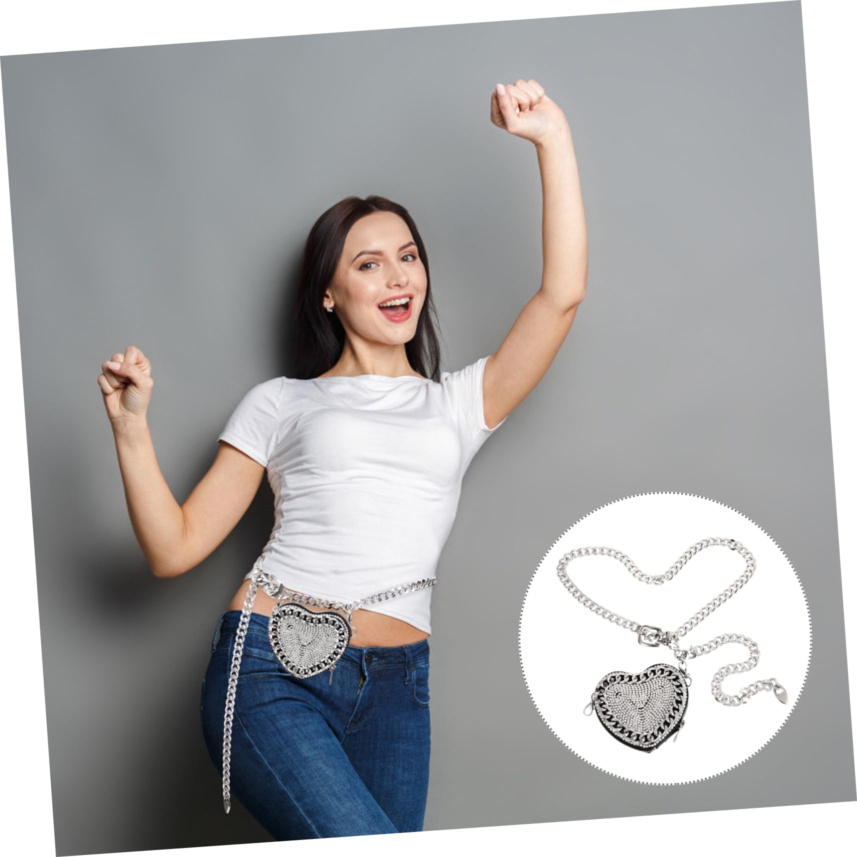 CHILDWEET Strass aus Pu Bauchtasche Kleiner Umhängetasche Damen und Kompakt mit Glitzersteinen und Verstellbarem Gürtel Silberfarben Praktisch für Reisen und Dating