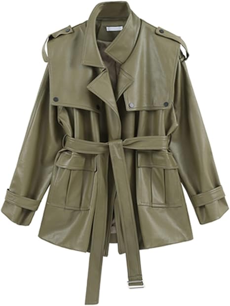 Amazon Co Jp レディースレザージャケット 秋の緑色のカラーレザージャケットベルトウエスト女性のジャケットコートトップス レディース ライダースジャケット 色 緑 Size Xx Large ファッション Amazon Co Jp レディースレザージャケット 秋の緑色のカラーレザージャケットベルトウエスト女性のジャケットコートトップス レディース ライダースジャケット 色 緑 Size Xx Large ファッション