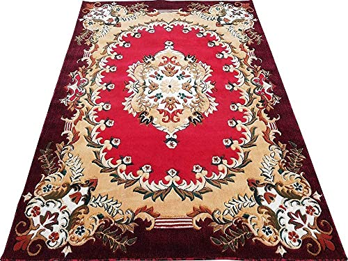 Image of SABIRA Carpet Modern Floral Area Rug Large Carpet for Living Room, Bedroom & Dining Room, Washable, Non-Slip, RED Color (6X8 FEET)