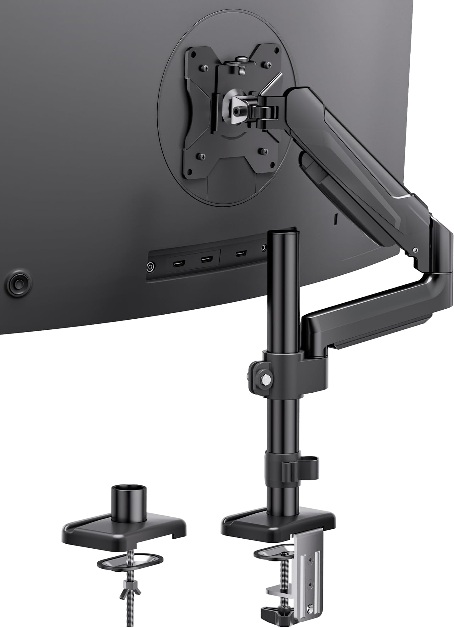 BONTEC Single Monitor Arm Desk Mount for 13-34 Inch Screens, Adjustable Gas Spring Arm with Tilt, Swivel, Rotation, VESA 75x75mm 100x100mm, Holds up to 19.8lbs, C-Clamp & Grommet Base, Ergonomic Stand