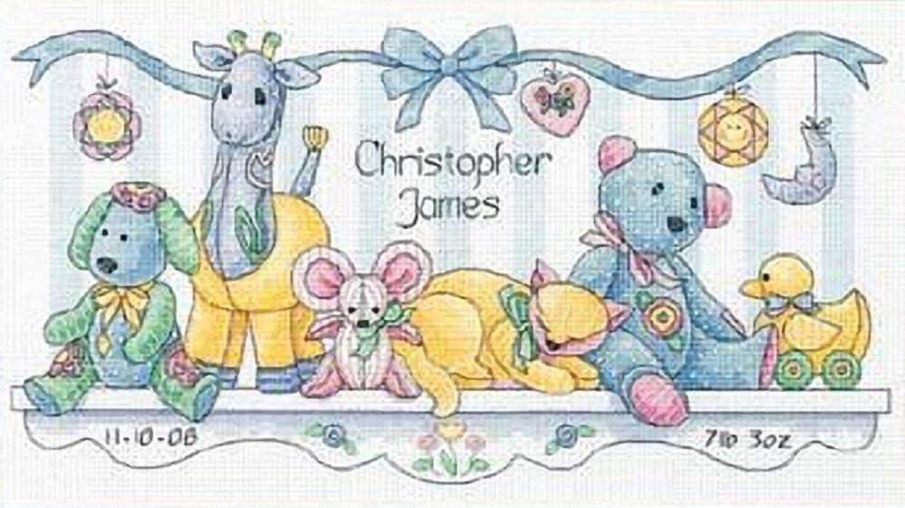 Dimensions Counted Cross Stitch Kit Baby's Friends Birth Record Personalized Baby Gift, 14 Count White Aida, 14" x 8"