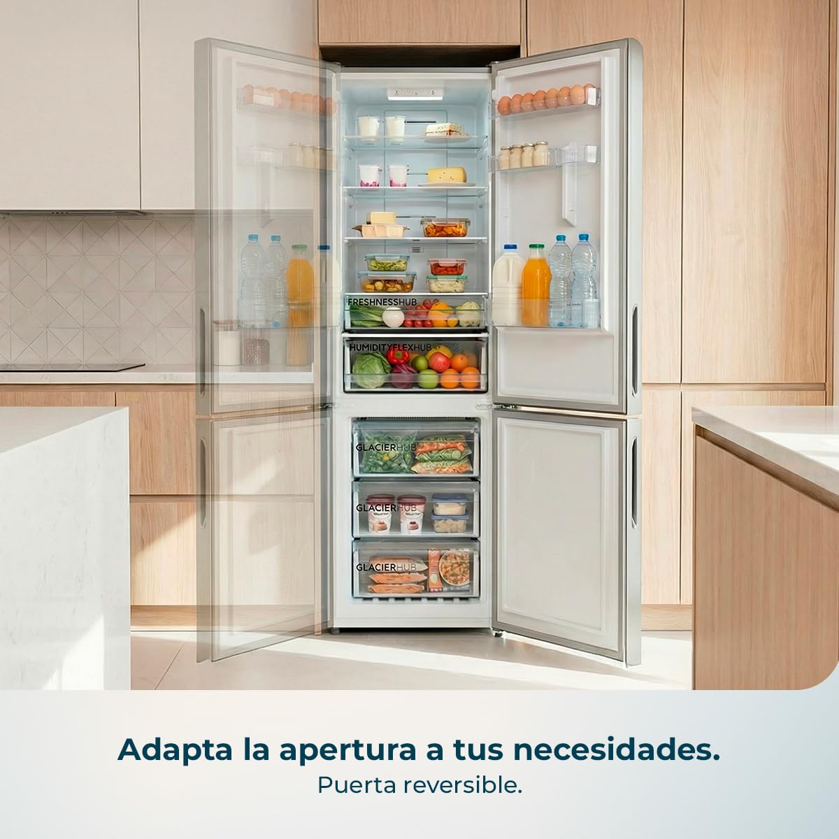Cecotec Frigorífico Combi 356L Total NoFrost Bolero CoolMarket Combi 356i Inox D. Alto 200cm, Ancho 59,5cm, Fast Freezing, FreshnessFlex HUB, HumidityFlex HUB, Luz LED y Display Interior