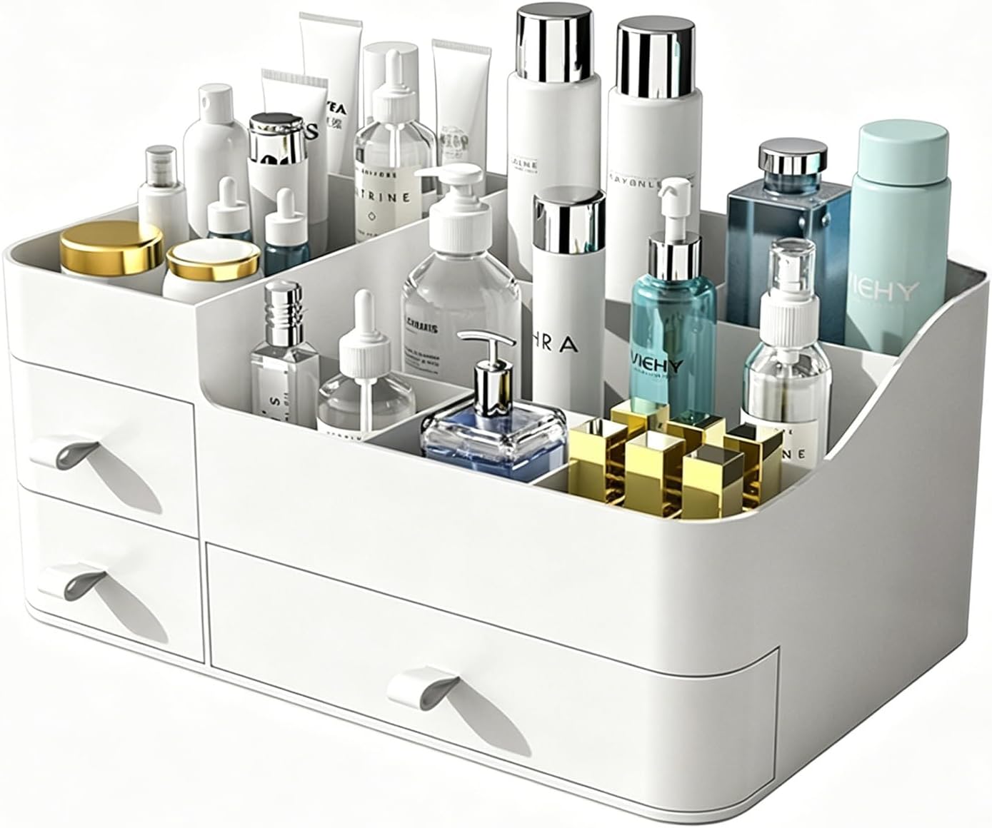 MIUOPUR Makeup Organizer with Drawers, Bathroom Counter Organizer, Plastic Cosmetic Display Case, Large Skincare Storage for Vanity Countertop, Ideal for Bedroom Dresser top and Desktop