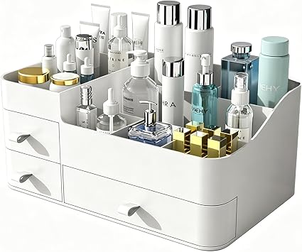 Makeup Organizer with Drawers, Bathroom Counter Organizer, Plastic Cosmetic Display Case, Large Skincare Storage for Vanity Countertop, Ideal for Bedroom Dresser top and Desktop
