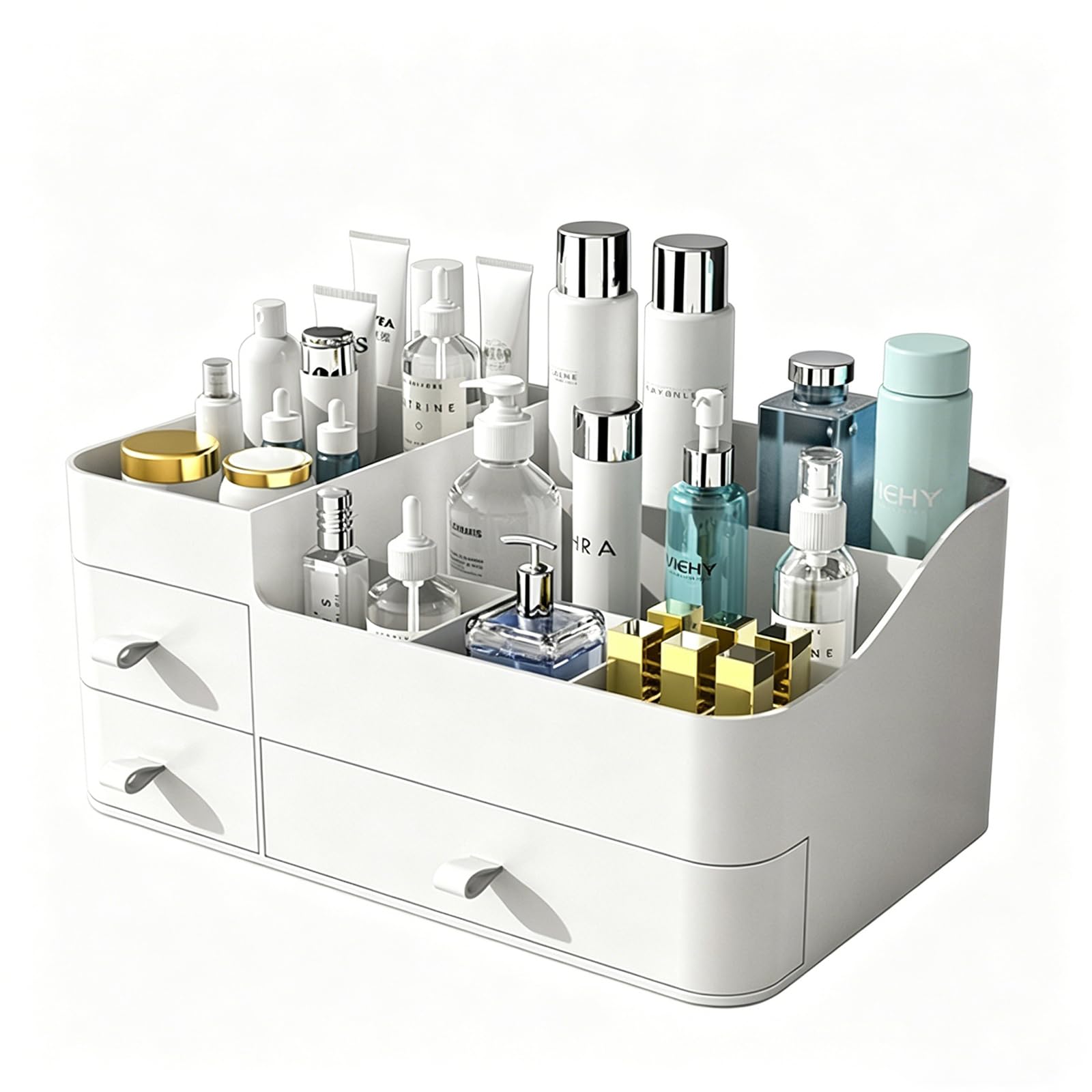 MIUOPUR Makeup Organizer for Vanity, Large Capacity Desk Organizer with Drawers for Cosmetics, Lipsticks, Jewelry, Nail Care, Skincare, Ideal for Bedroom and Bathroom Countertops - Large White