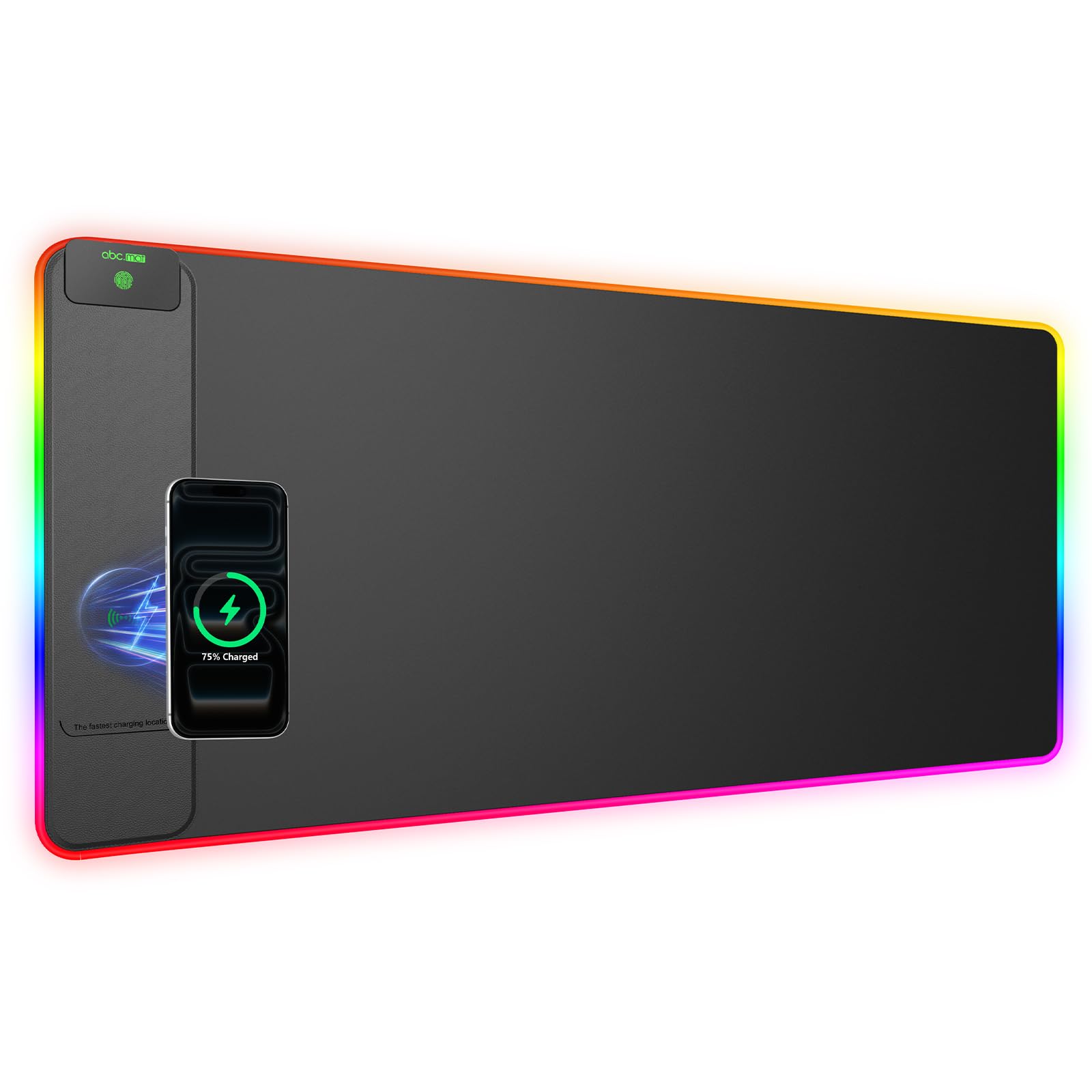 Tappetino per mouse con ricarica wireless, 80 x 40 cm, grande tappetino da scrivania per gaming, 24 effetti di luce, base antiscivolo, impermeabile, superficie liscia