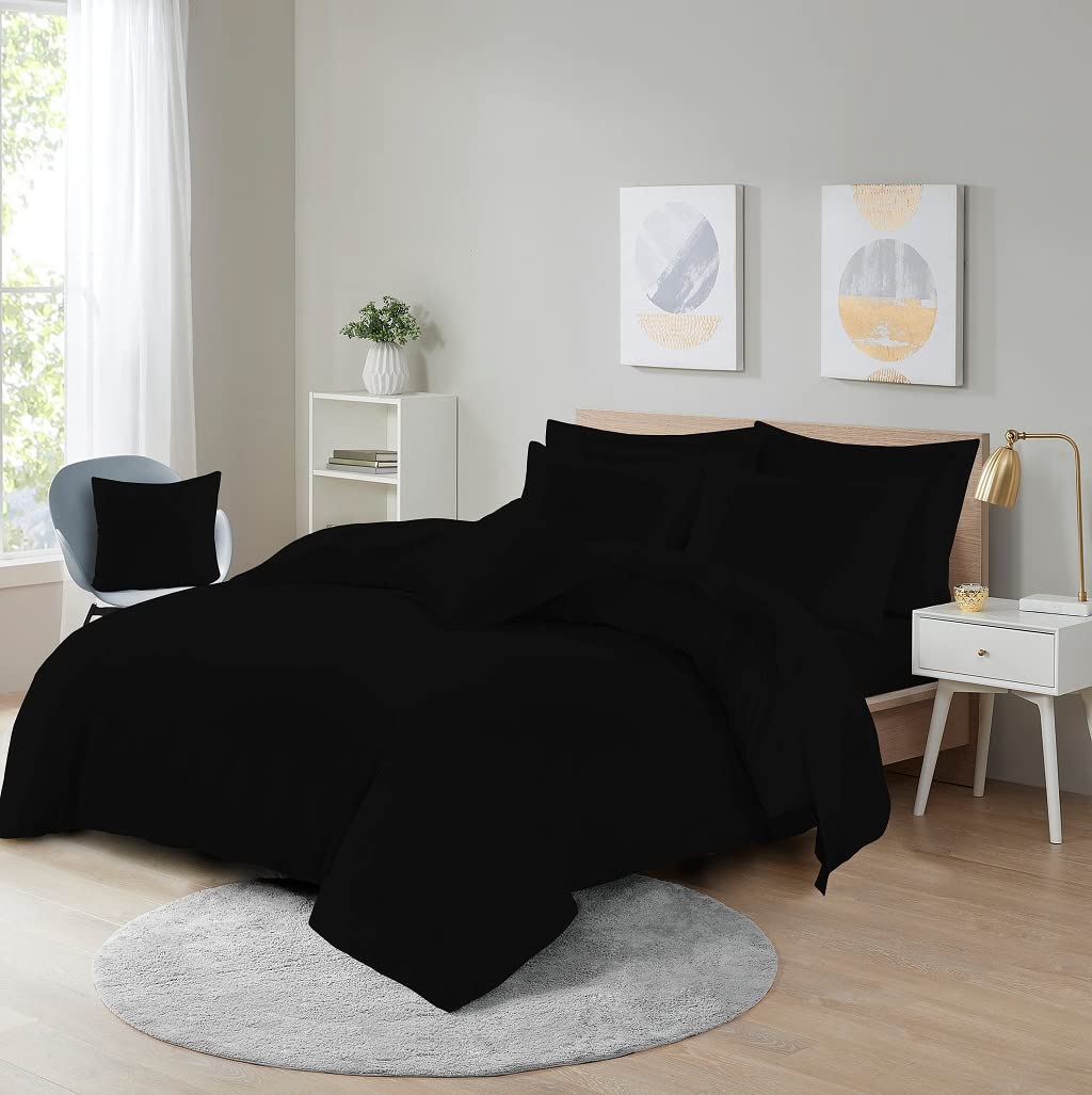 Shumaxx® Duvet cover Bedding set Single Double King including Pillow case (Double, Black)