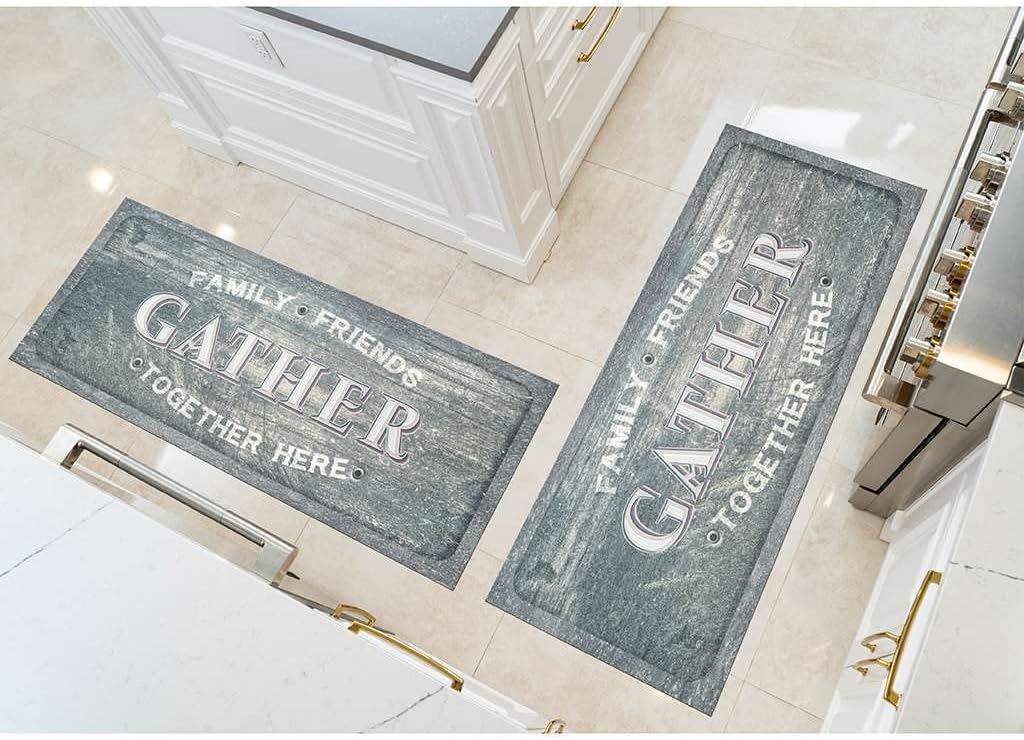 Benissimo-Multy Mats, 2 Pack 24” x 56” Ultra-Thin (1/10 Inch) Kitchen Mat Rubber Backing, Waterproof, Durable & Non Slip, Indoor Floor Mat for Entry, Patio, Busy Areas, Grit Wood Gather