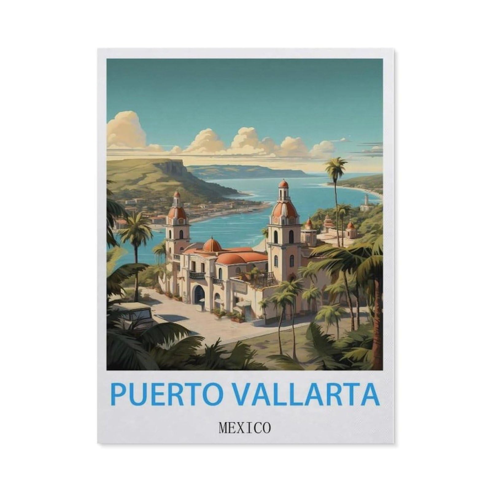 Beayodkp （30 X 40 Cm/11.81 X 15.74 Inches） 5D Diamond Painting，Puerto Vallarta Mexico Vintage Travel Posters，Diamond Embroidery Cross Stitch-Cd59
