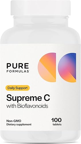 PureFormulas Supreme C con bioflavonoides - 100 tabletas | 1000 mg de vitamina C, complejo de bioflavonoides cítricos, rosa HIPS | Apoyo