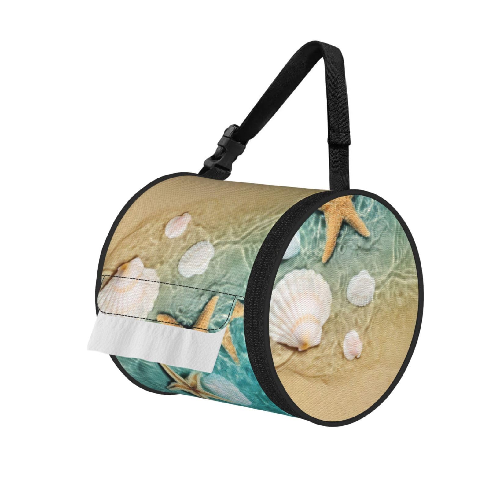 Beach Starfish Scallop Print Fashion Tissues Organizer Box, Hanging Tissue Holder For Purse Coins For Car Office Daily Outing