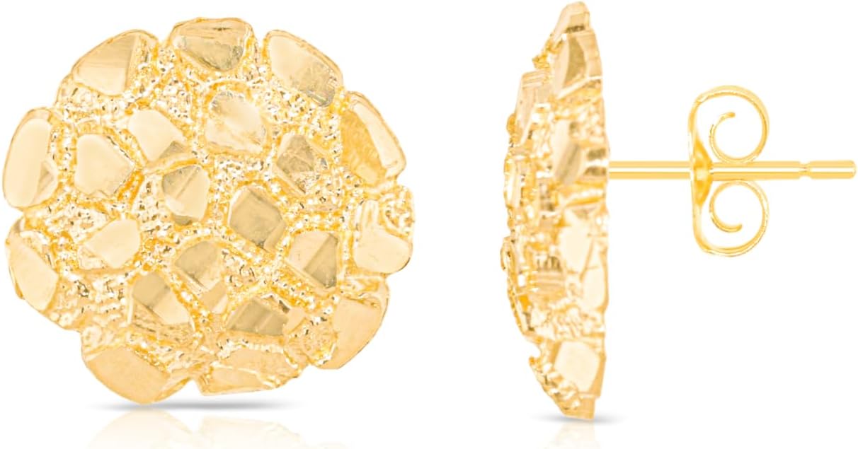Floreo 10k Yellow Gold Solid Round Nugget Earrings