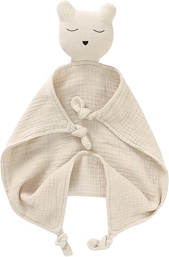 Manta de seguridad para bebé, muselina de algodón orgánico, suave y amorosa, transpirable, para bebés, niños y niñas, oso camello