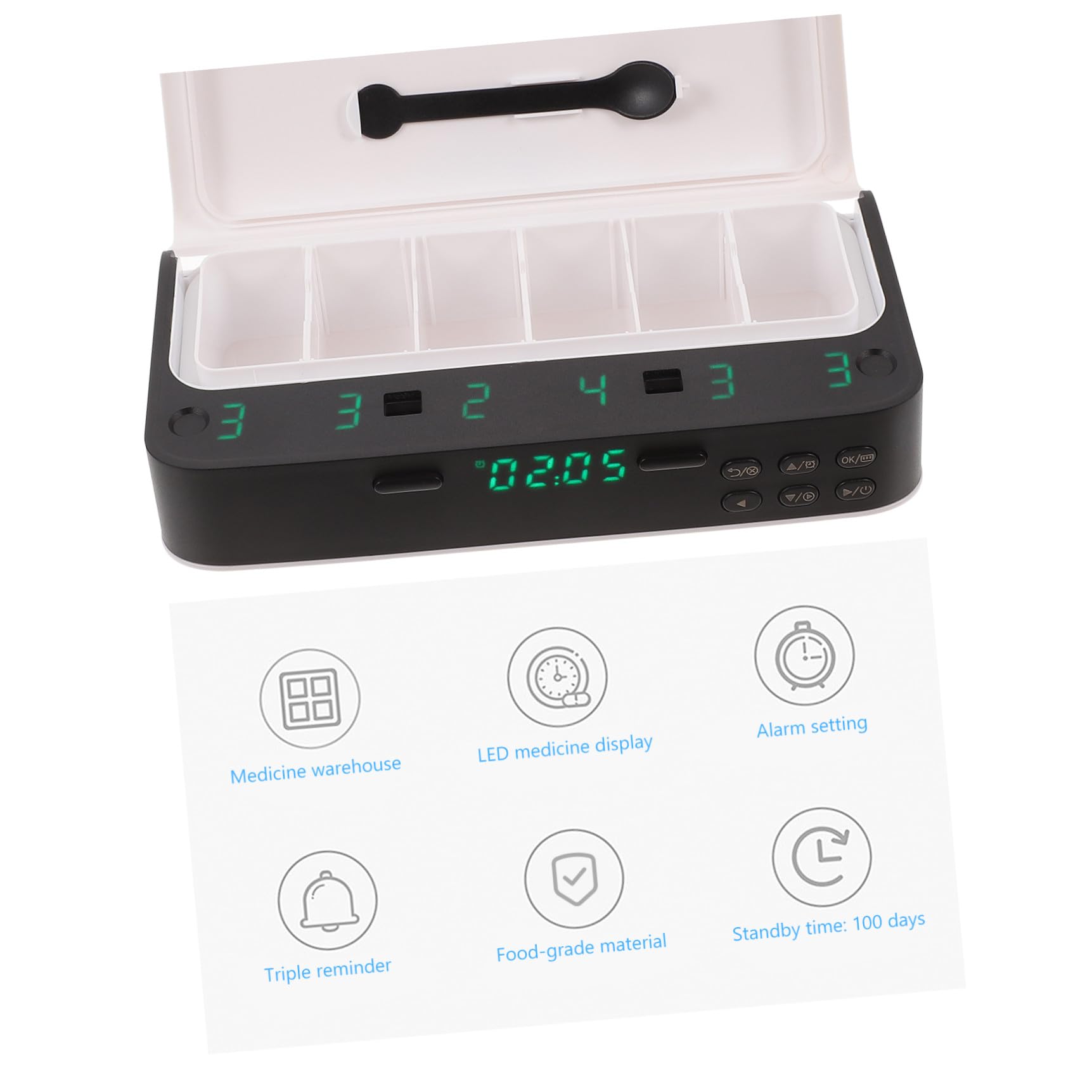 Gatuida Elektronische Medikamentenbox mit 3 oder 6 Fächern aus PC Verschließbar mit 7 Erinnerungsalarmen Fassungsvermögen bis 60 Kapseln pro Fach Inklusive 2 Aa Batterien für Senioren