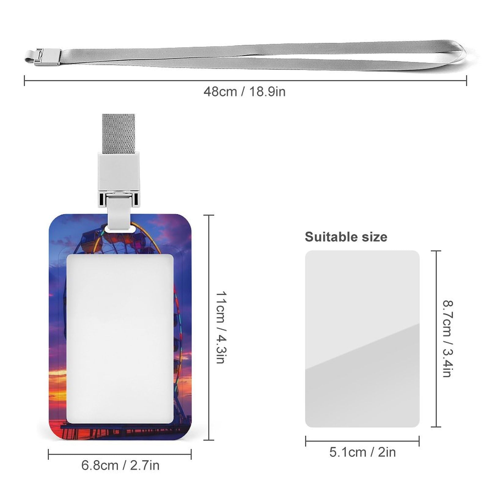 Myrtle Beach South Carolina Ferris Wheel ID Badge Holder with Lanyard Vertical ID Card Holder for Travel Office Work