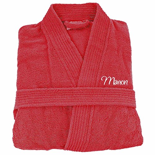 Preisvergleich Produktbild Bademantel, Damen und Herren, 100% Baumwolle, bestickt, personalisierbar, Baumwolle, rubinrot, L