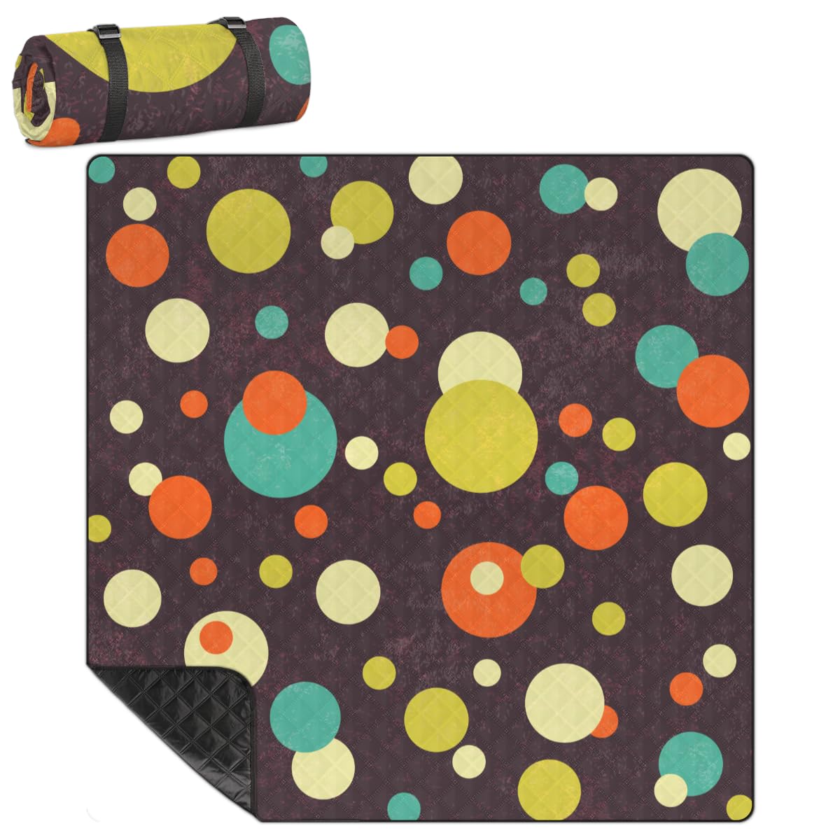 Shimoshe Extra Large Picnic Blankets 79”x 79”, Colorful Polka Dot Waterproof Foldable Picnic Mat with Straps Portable Beach Blanket for Camping Park Grass Beach Indoor