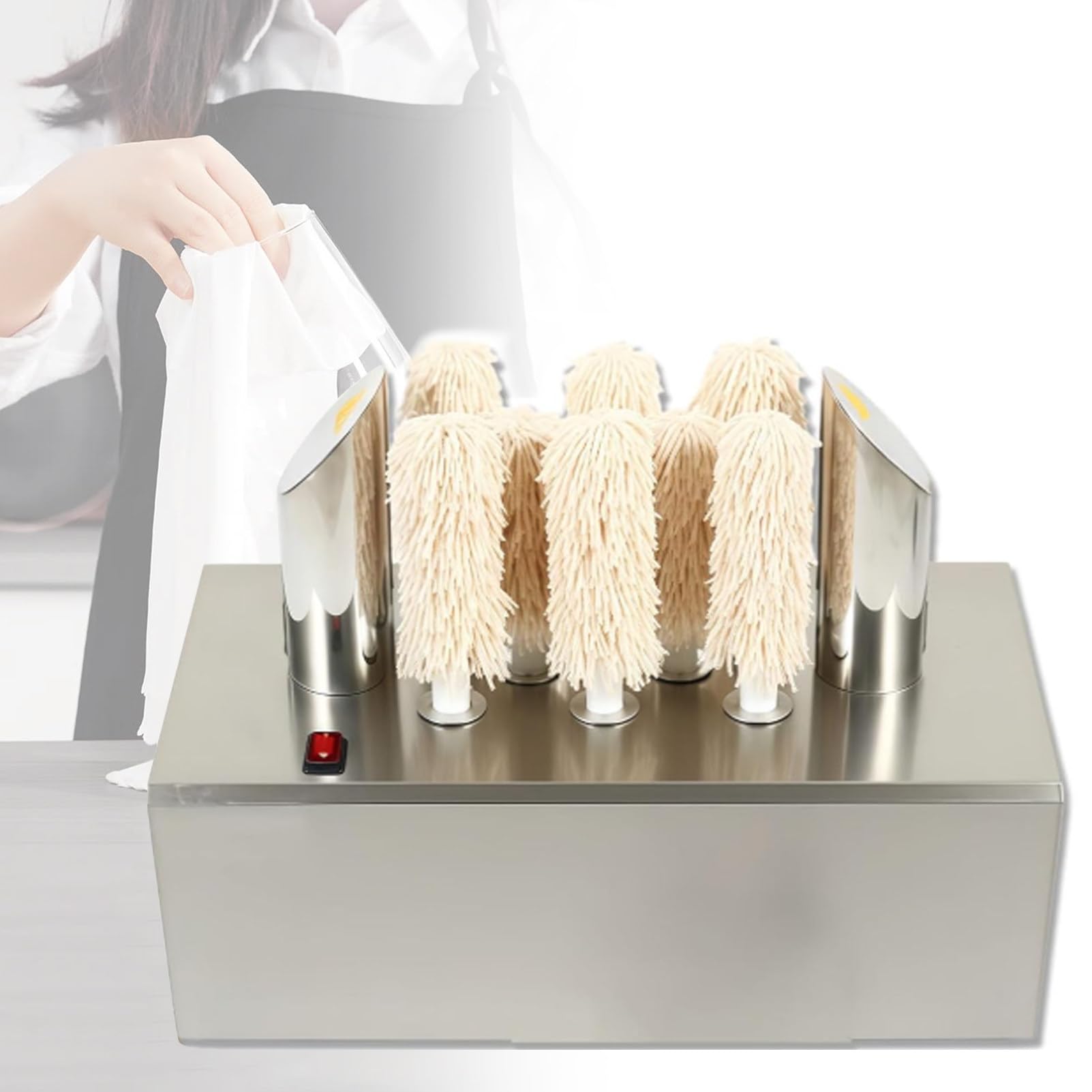Ofyphth Wine Glass Polisher Machine, 3/5/8 Cloth Polisher Glass Polishing Machine, 660 Cups/Hour Electric Commercial Glass Polisher, for Beer Mugs, Red Wine Glasses, Champagne Flutes. 8Head