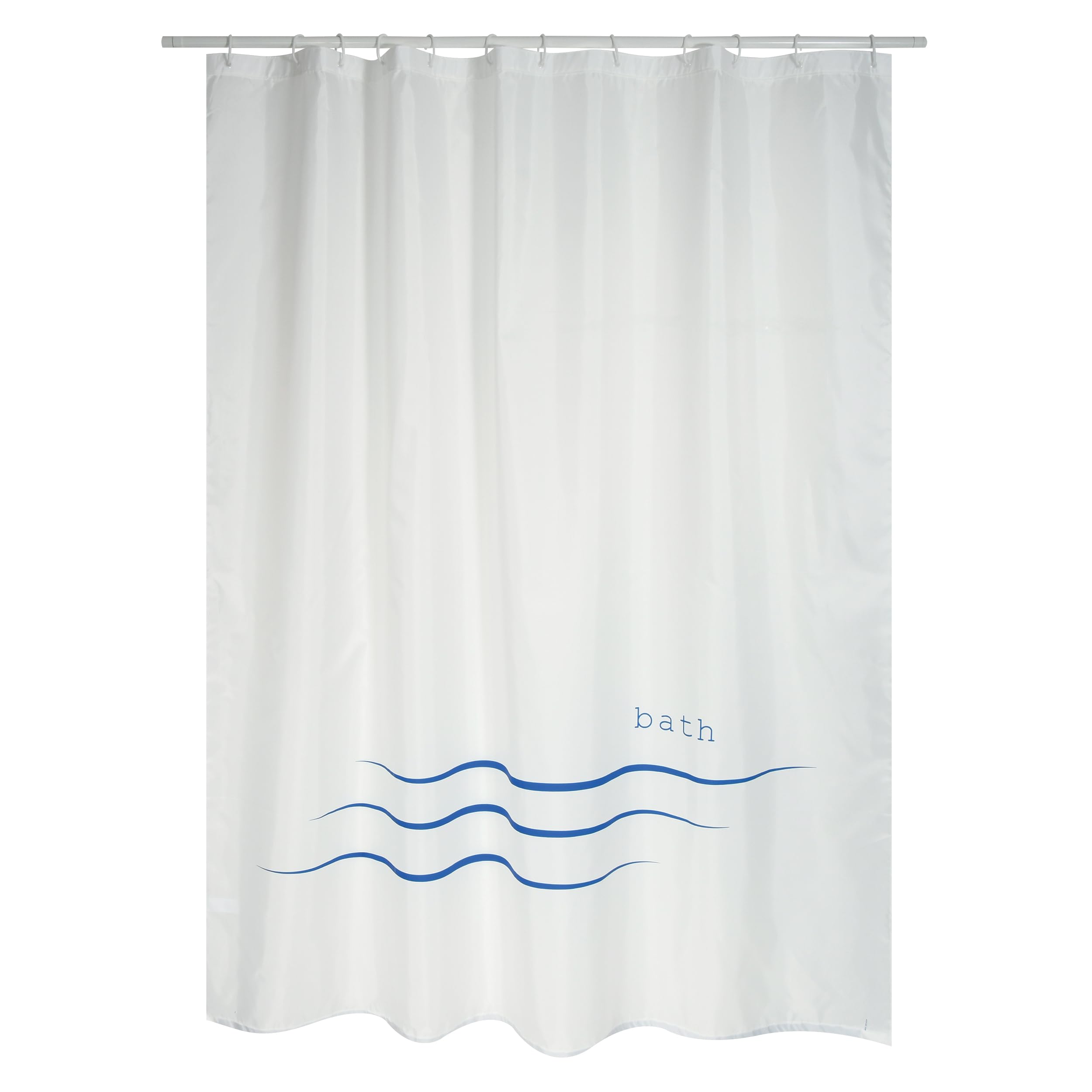 MSV Cotexsa Premium Anti-Mould Textile Shower Curtain - Anti-Bacterial, Washable, 100% Waterproof, with 12 Shower Curtain Rings - Polyester, Bath White 180 x 200 cm - Made in Spain