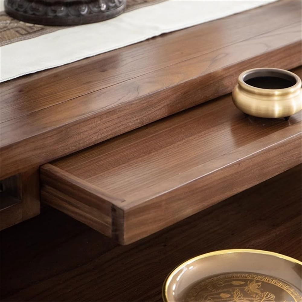 Mesa de altar para meditación Interior del hogar Nuevo estilo chino Nogal negro para la oración | Gabinete de ofrendas de riqueza con mesa de nicho de Buda