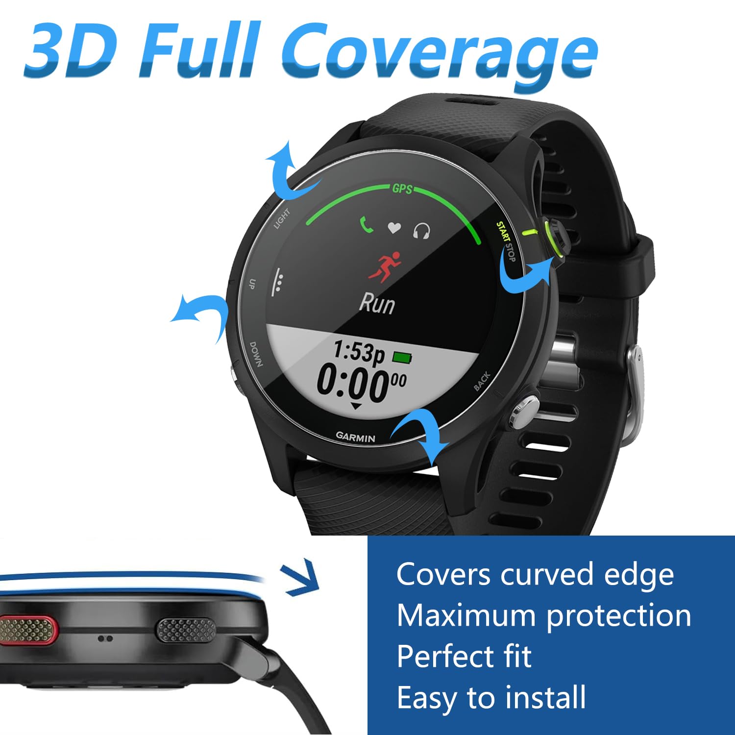 Beukei 3x Panzerglas Für Garmin Forerunner 255 - 9H Härte, Fullscreen Schutz