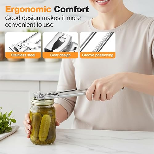 Miniatura 3 de Abrelatas de acero inoxidable ajustable, abridor de tarros de fácil agarre mejorado 2026, abrelatas de botellas ajustable para manos débiles