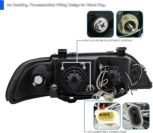 Miniatura 4 de Spec-D Tuning Halo - Faros delanteros LED cromados con lente transparente, compatibles con BMW E39 serie 5 1996-2003, sin faros delanteros de xenón