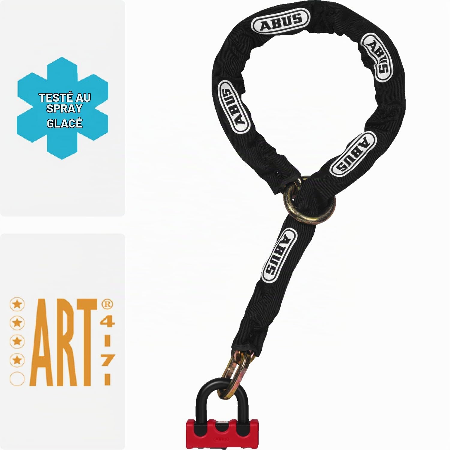 ABUS Combinaison cadenas-chaîne - Granit Power XS 67/105HB50 + 10KS120 black loop - Antivol pour moto avec niveau de sécurité 16 - Rouge